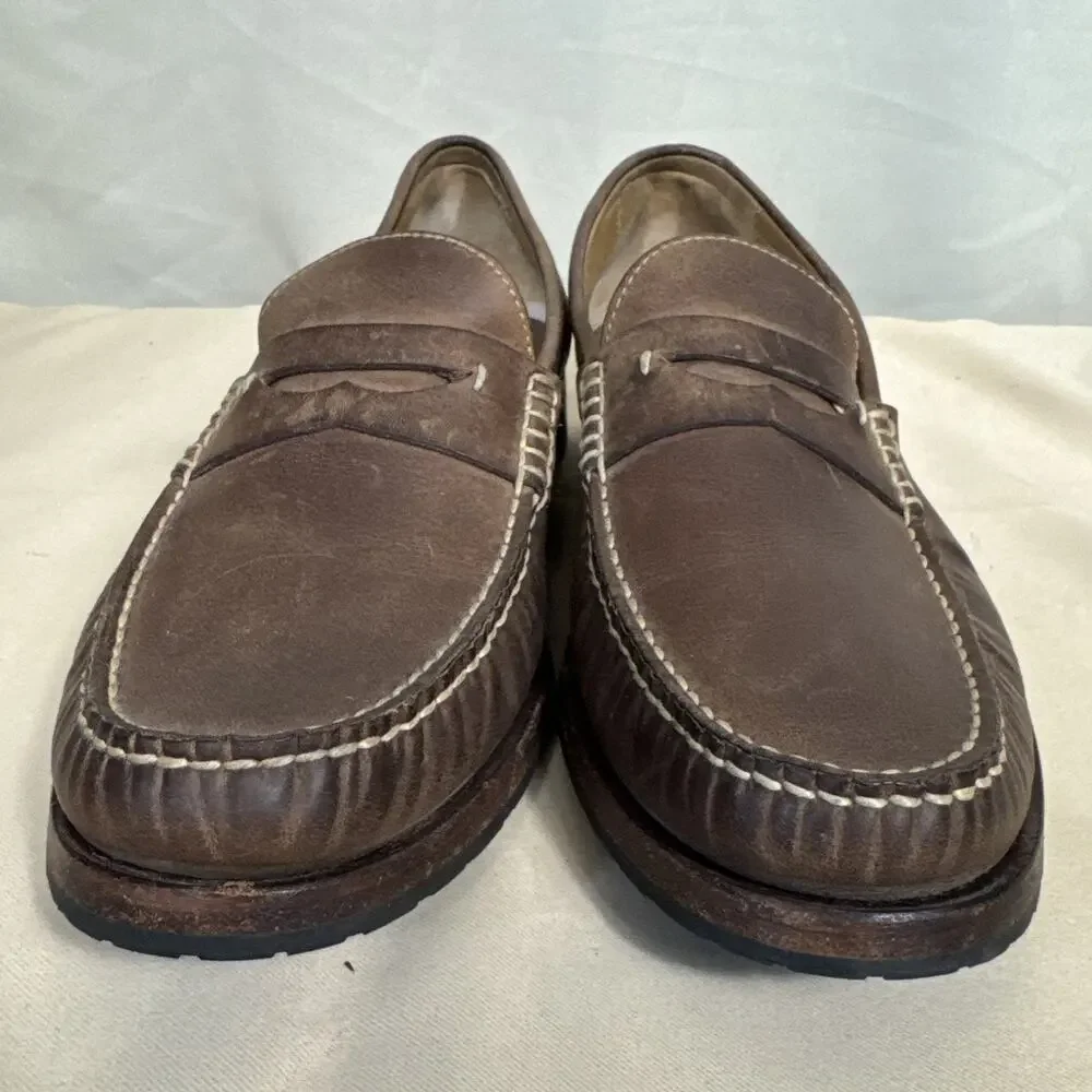 Johnston & Murphy Men 9.5 M Brown Sheepskin Leather Penny Loafers Moc Toe Career